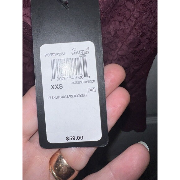 GUESS Bodysuit XXS Dara Off Shoulder Lace Cheeky Top Feminine coquette y2k New - Picture 4 of 10